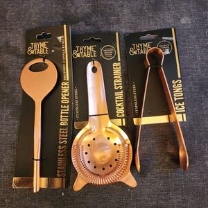 Thyme & Table Brushed Copper Stainless Steel Kitchen Utensils NIP Tongs Strainer